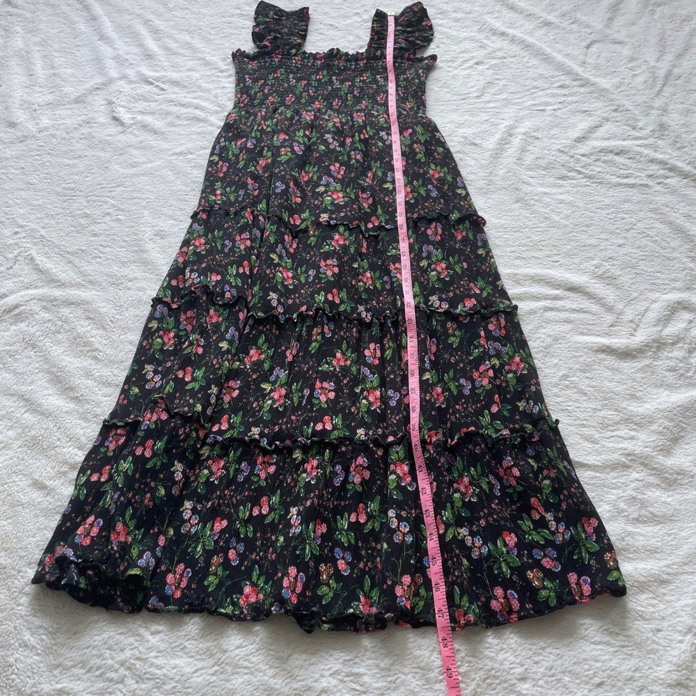 Floral Square-Neck Midi Dress - Black with Pink & Green Floral - Picture 8 of 8